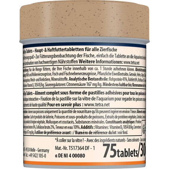 Tetra FunTips Tablets - an der Aquarium-Scheibe haftende Futtertabletten, optimal zum Beobachten der Fische geeignetes Fischfutter, 75 Tabletten