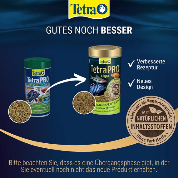 Tetra Pro Algae Multi-Crisps - Premium Fischfutter mit Algenkonzentrat für erhöhte Widerstandskraft, 250 ml Dose