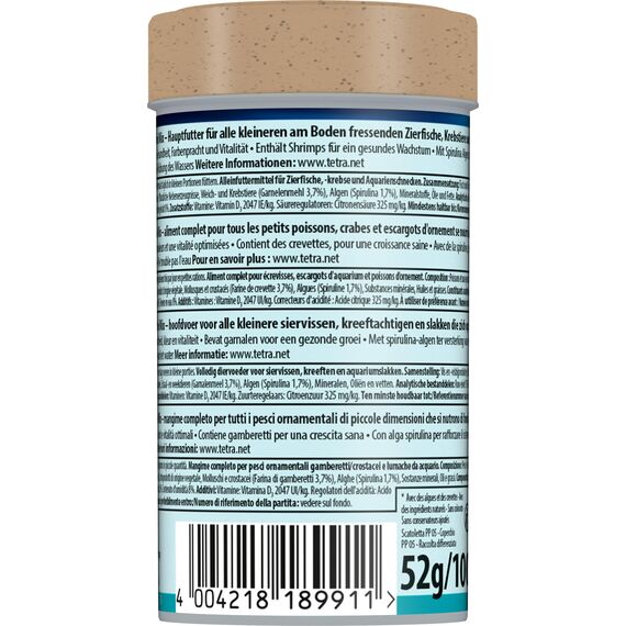 Tetra Wafer Mini Mix - Fischfutter für kleine Bodenfische (z. B. Welse) und Krustentiere, für gesundes Wachstum und Vitalität, 100 ml Dose