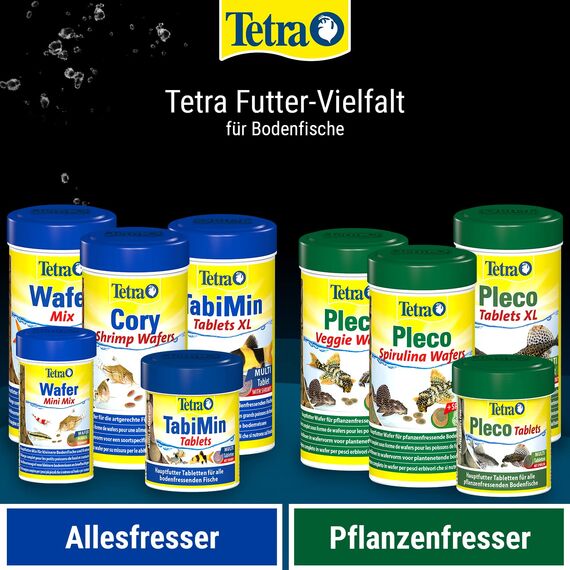 Tetra Pleco Veggie Wafers - Fischfutter für pflanzenfressende Bodenfische, Alleinfutter mit mineralreicher Zucchini für verbesserte Vitalität, 250 ml Dose