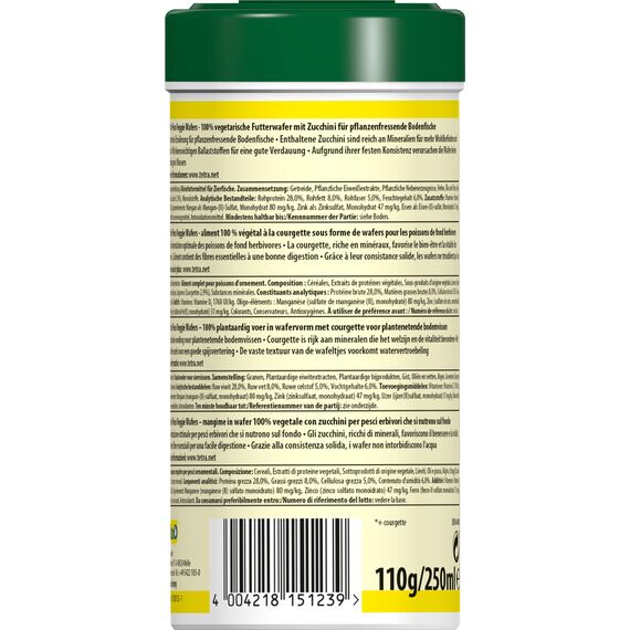 Tetra Pleco Veggie Wafers - Fischfutter für pflanzenfressende Bodenfische, Alleinfutter mit mineralreicher Zucchini für verbesserte Vitalität, 250 ml Dose