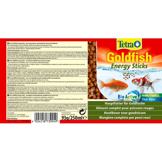 Tetra Goldfish Energy Sticks - nährstoffreiches Fischfutter für alle Goldfische und andere Kaltwasserfische, 250 ml Dose (Packung mit 2)