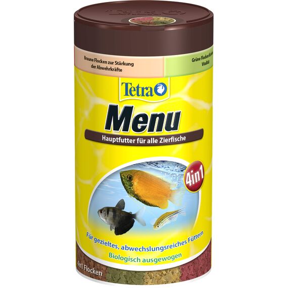Tetra Menu Fischfutter - Hauptfuttermix mit 4 Spezialflocken in getrennten Kammern, abwechslungsreiches Futter für alle Zierfische, 250 ml Dose (Packung mit 2)