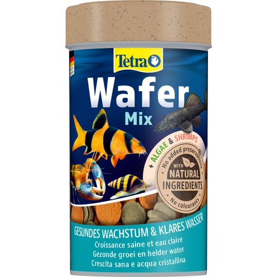 Tetra Wafer Mix - Fischfutter für alle Bodenfische (z.B. Welse) und Krebse, für gesundes Wachstum und Vitalität, 100 ml Dose