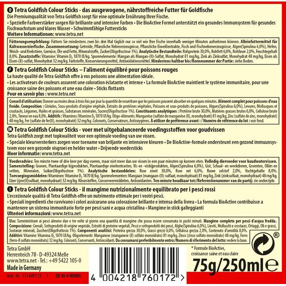 Tetra Goldfish Colour Sticks, Futtersticks für Goldfische zur Entfaltung der natürlichen Farbenpracht, 250 ml Dose (Packung mit 2)