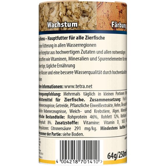 Tetra Menu Fischfutter - Hauptfuttermix mit 4 Spezialflocken in getrennten Kammern, abwechslungsreiches Futter für alle Zierfische, 250 ml Dose