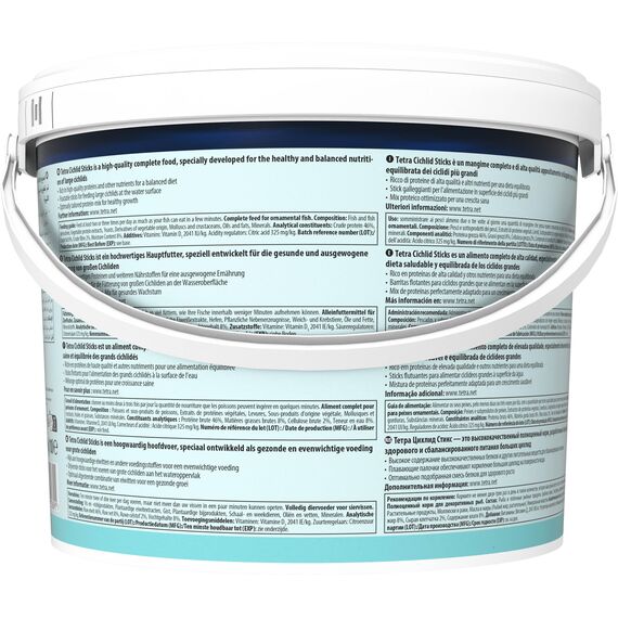 Tetra Cichlid Sticks - Fischfutter für alle Cichliden und andere große Zierfische, schwimmfähige Futtersticks, 10 L Eimer