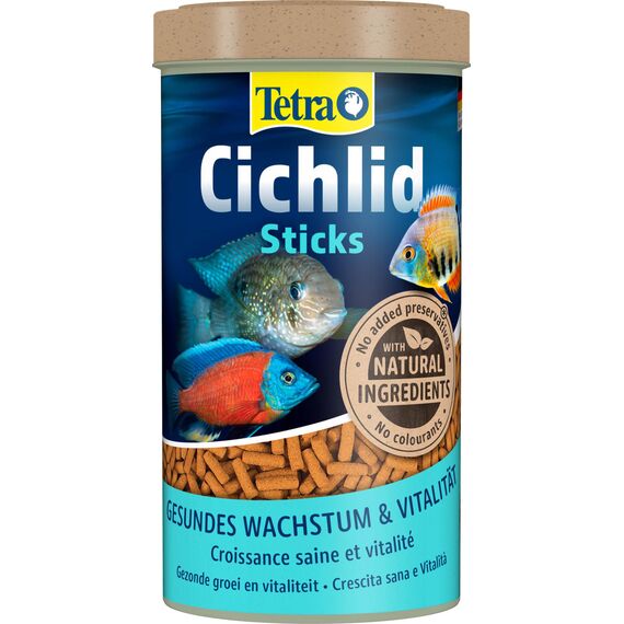 Tetra Cichlid Sticks - Fischfutter für alle Cichliden und andere große Zierfische, schwimmfähige Futtersticks, 500 ml Dose