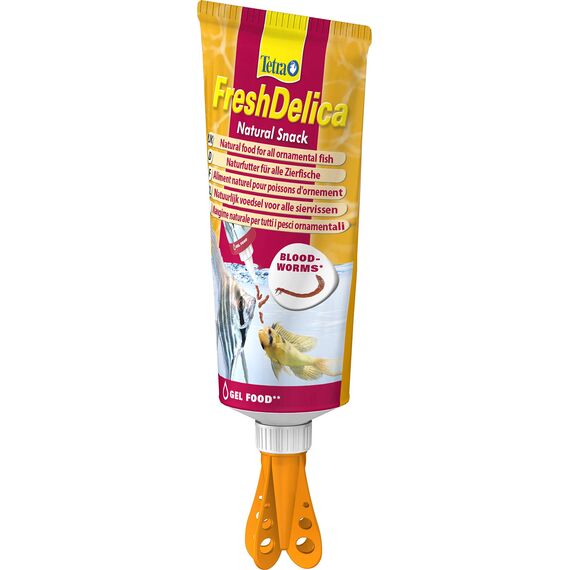 Tetra FreshDelica Bloodworms - natürlicher Snack mit roten Mückenlarven für Zierfische, Leckerbissen in Gelee, 2 x 80 g Tube