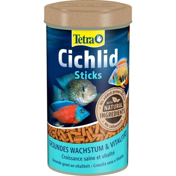 Tetra Cichlid Sticks - Fischfutter für alle Cichliden und andere große Zierfische, schwimmfähige Futtersticks, 500 ml Dose