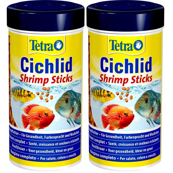 Tetra Cichlid Shrimp Sticks - ausgewogenes und vollwertiges Fischfutter für alle fleischfressenden Cichliden, mit hohem Shrimpanteil, 250 ml Dose (Packung mit 2)