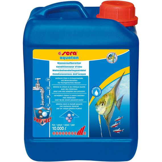 sera aquatan 2,5l | Wasseraufbereiter Aquarium entfernt sofort Chlor & Schwermetalle | Mit Mineralstoffen für fischgerechtes Wasser | pH-Neutrale & Hautschutzkolloide | Für 10.000 Liter Aquarienwasser