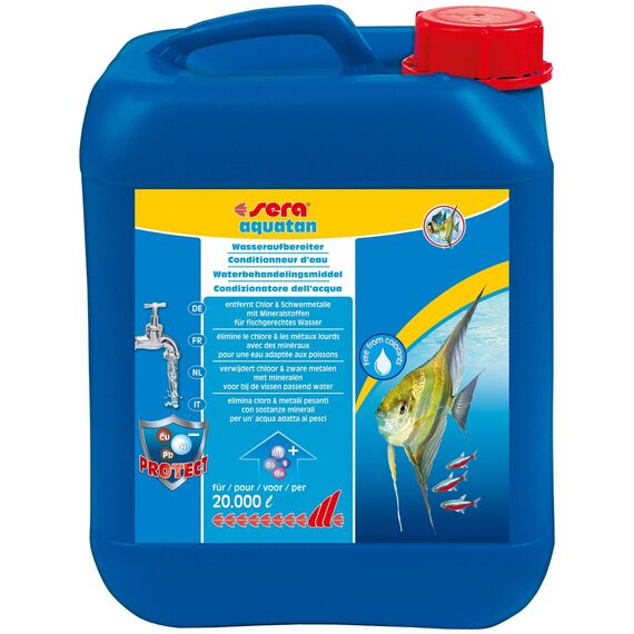 sera aquatan 5 l | Wasseraufbereiter Aquarium Zubehör entfernt Chlor & Schwermetalle | Aquarium Wasseraufbereiter für fischgerechtes Wasser | pH-Neutral | Für 20.000 Liter Aquarienwasser