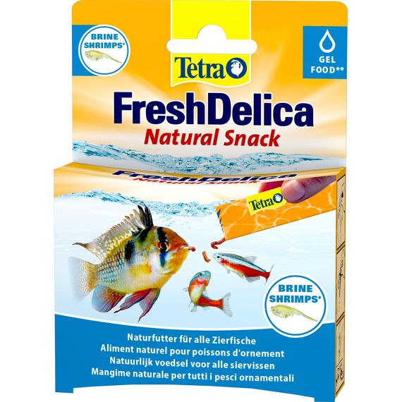 Tetra FreshDelica Brine Shrimps - natürlicher Snack mit Artemia für Zierfische, Leckerbissen in Gelee, 16 x 3 g Beutel