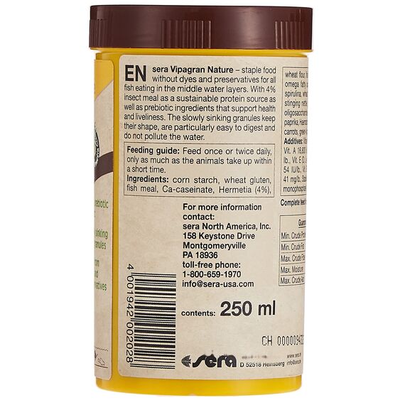 sera Vipagran Granules 250 ml (100 g) | Fischfutter Aquarium für mittlere Wasserzone | Softgranulat Hauptfutter | Aquarium Futter mit natürlichen Inhaltsstoffen | Fischfutter für gesundes Wachstum