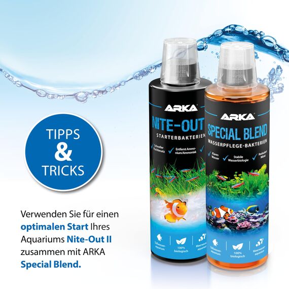 Aquarium Starterbakterien 473 ml – für Einlaufphase, Neustart, Wasserwechsel & Fischbesatz – baut Ammonium und Nitrit schnell biologisch ab – ARKA Nite-Out II