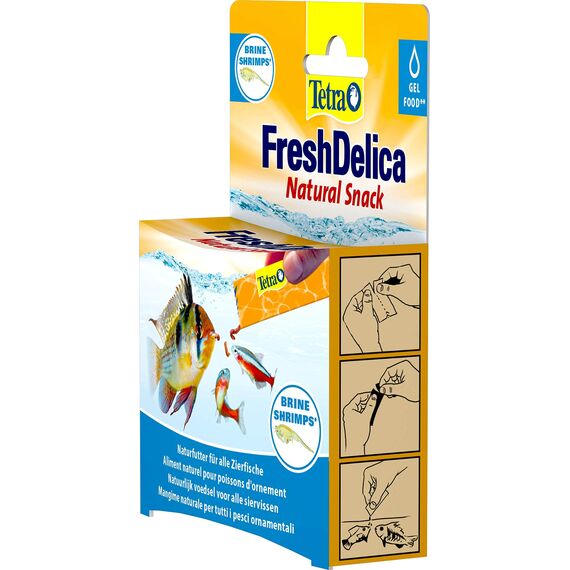 Tetra FreshDelica Brine Shrimps - natürlicher Snack mit Artemia für Zierfische, Leckerbissen in Gelee, 16 x 3 g Beutel