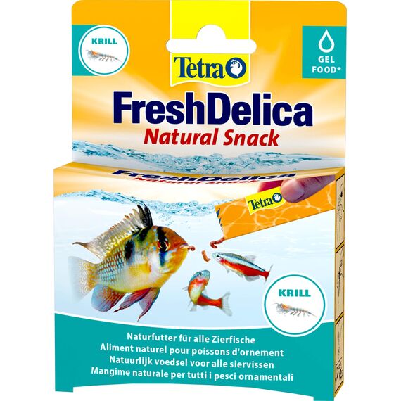 Tetra FreshDelica Krill - natürlicher Snack mit Leuchtgarnelen für Zierfische, Leckerbissen in Gelee, 16 x 3 g Beutel