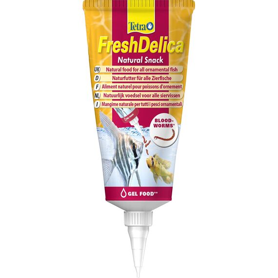 Tetra FreshDelica Bloodworms - natürlicher Snack mit roten Mückenlarven für Zierfische, Leckerbissen in Gelee, 2 x 80 g Tube