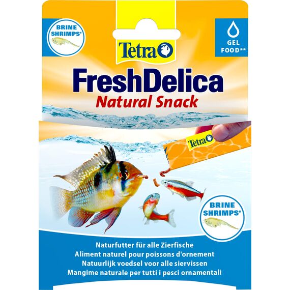 Tetra FreshDelica Brine Shrimps - natürlicher Snack mit Artemia für Zierfische, Leckerbissen in Gelee, 16 x 3 g Beutel