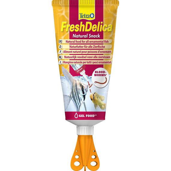 Tetra FreshDelica Bloodworms - natürlicher Snack mit roten Mückenlarven für Zierfische, Leckerbissen in Gelee, 2 x 80 g Tube