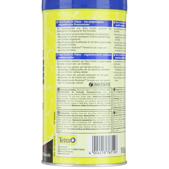 Tetra Cichlid XL Flakes - Fischfutter in Form großer Flocken für größere Cichliden und andere große Zierfische, 1 L Dose (Packung mit 2)