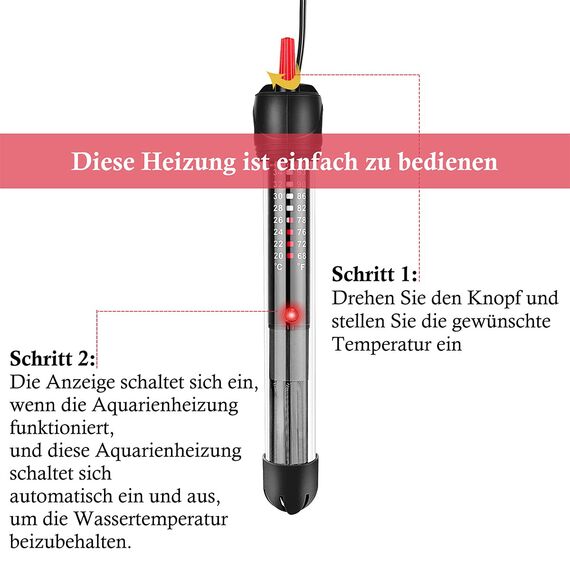 FEDOUR 50W 15-50L Aquarium Heizung, Verdicktes Quarzglas Aquarienheizer, Temperatur Einstellbare Aquarium Heizer Mit Saugnäpfen/Thermostat