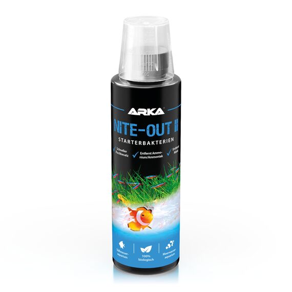 Bakterien Aquarium 236 ml – Starterbakterien für Einfahrphase, Wasserwechsel & Fischbesatz – baut Ammonium und Nitrit biologisch schnell ab – ARKA Nite-Out II