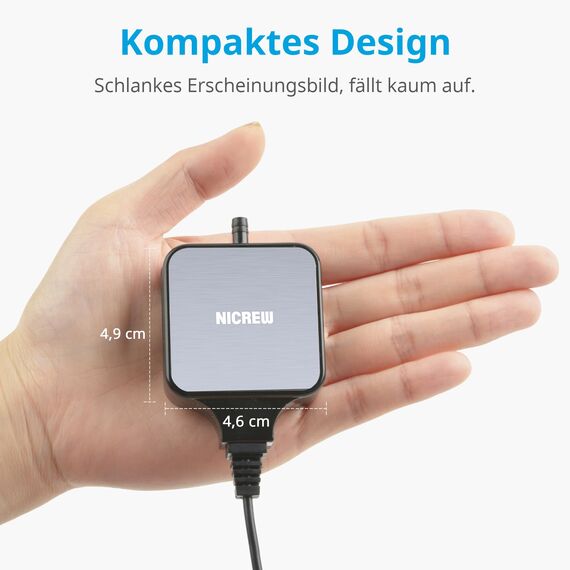 NICREW Aquarium Luftpumpe, Nano Silent Mini Sauerstoffpumpe mit Rückschlagventil, Sehr Leise <33dB Aquarium Zubehoer für Nanoaquarien