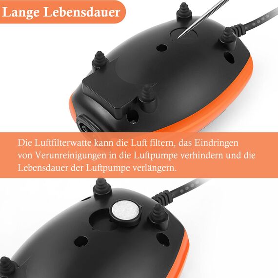 FEDOUR 3W Leise Aquarium Luftpumpe, 300L/H Sauerstoffpumpe leistungsstarker Belüfter für Aquarien bis zu 450L, mit Allem Zubehör