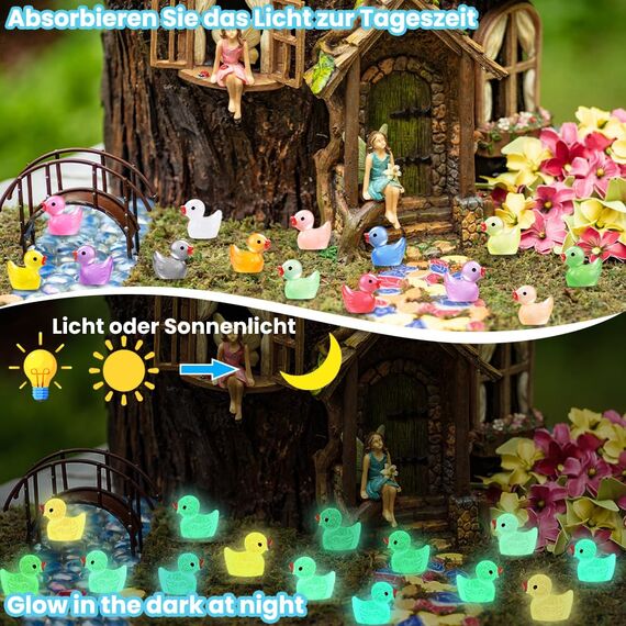 XIMISHOP 200 Stück Mini Leuchtend Enten Harz, 20 Farben Miniatur Ducks Kleine Figuren Bunte Tiere Enten für Dekoration Aquarium Miniaturgarten Puppenhaus Handwerk Landschaftsgärten, Bonsai, Fischbecke