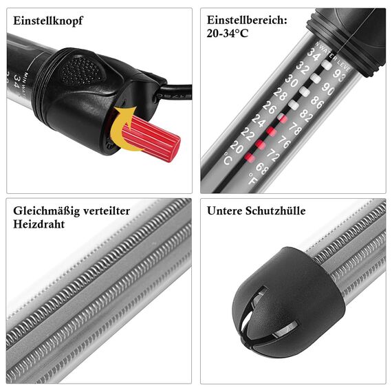 FEDOUR 50W 15-50L Aquarium Heizung, Verdicktes Quarzglas Aquarienheizer, Temperatur Einstellbare Aquarium Heizer Mit Saugnäpfen/Thermostat