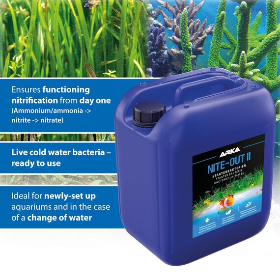 Starterbakterien Aquarium 5000 ml – biologisch sofort aktiv für Einfahrphase, Neustart, Wasserwechsel & Fischbesatz – baut Ammonium und Nitrit schnell ab – ARKA Nite-Out II
