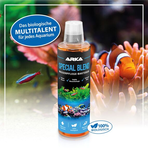 Bakterien Aquarium 473 ml – biologische Wasserpflege gegen Mulm, Geruch & organische Abfälle – unterstützt Nitratabbau, klares Wasser und stabile Aquarienbiologie – ARKA Special Blend