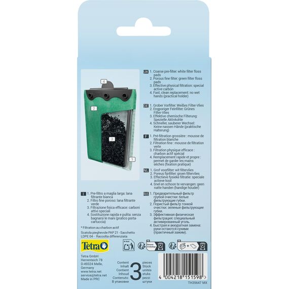 Tetra EasyCrystal Filter Pack C250/300 Filtermaterial mit Aktiv-Kohle, Filterpads für EasyCrystal Innenfilter, geeignet für Aquarien von 15-60 Liter, 3 Stück, grün