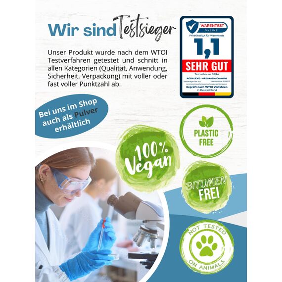 AGUALEVE® Premium Aktivkohle Granulat 200g aus Kokosnussschalen - Die Nr. 1 - Pflanzen, Katzenklo, Aquarium, & Co. - 100% natürlich, frei von chemischen Zusätzen und Bitumen - Körnung: 0,5-2,5mm