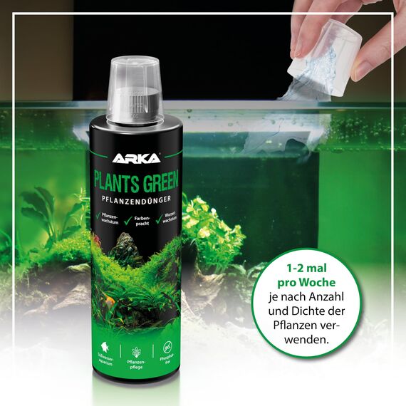 Aquarium Pflanzendünger 118 ml – flüssiger Eisen-Dünger für sattgrüne Blätter & starke Wurzeln – mit Vitaminen & Spurenelementen – für Wasserpflanzen – ARKA Plants Green