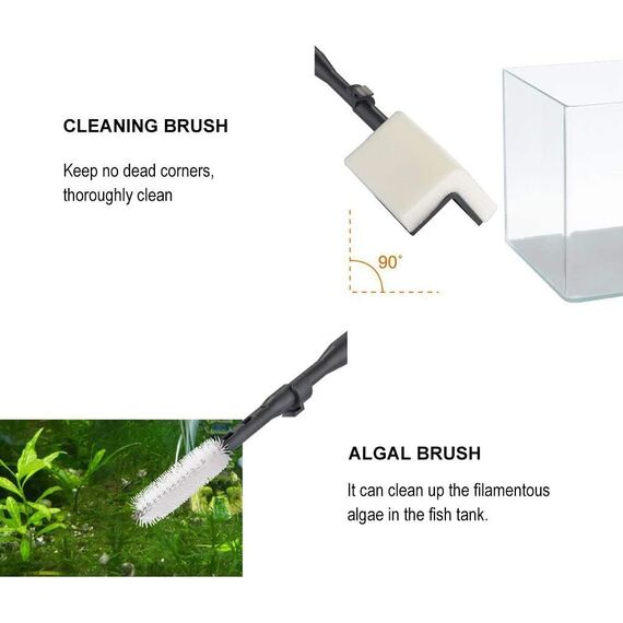 boxtech Aquarium Reinigungswerkzeuge, Fish Tank Reiniger Set 6 in 1 mit Algenschaber, Glasschwamm, Kiesbesen, Rohrbürste, Netz-Reinigungswerkzeug fürs Aquarium