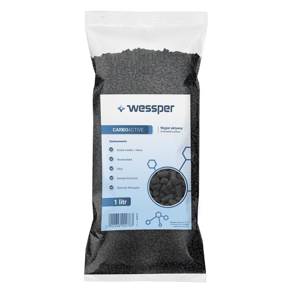Wessper 1 Liter Aktivkohle Pellets 3 mm mit Hoher Adsorptionsfähigkeit | Kohle für die Filterung in Aquarien oder Teichfiltern | Hochreines Granulat für Luftreinigung, zur Wasseraufbereitung