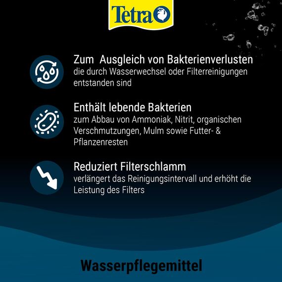 Tetra FilterActive Bacteria - 2in1 Mix aus lebenden Starterbakterien und schlammreduzierenden Reinigungsbakterien, hält den Filter biologisch aktiv und reduziert Mulm, 100 ml