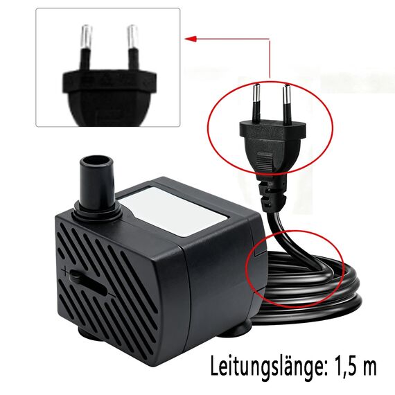 180L/H 3W Mini-Tauchpumpe, Ultra Leise Aquarium Pumpe mit 1.3m Netzkabel，mit 1 Düsen für Brunnenaquarium， Aquarium, Teichgarten EU-Stecker