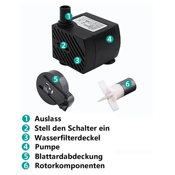 180L/H 3W Mini-Tauchpumpe, Ultra Leise Aquarium Pumpe mit 1.3m Netzkabel，mit 1 Düsen für Brunnenaquarium， Aquarium, Teichgarten EU-Stecker