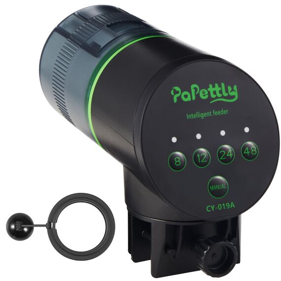 Papettly Futterautomat Aquarium, Automatischer Fischfutterautomat für Aquarium mit Batteriebetrieben, Fische Fischfutterspender 200ml, 2 AAA-Batterien im Lieferumfang enthalten, Fischfutterschwimmring