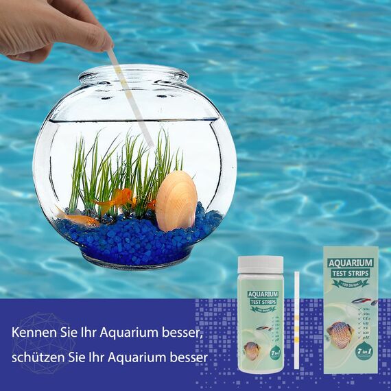 7 in 1 Aquarium Teststreifen, 100 Streifen Aquarium Test Kit zum Testen von PH Nitrit Nitrat Gesamthärte, freies Chlor, Gesamtalkalität, Karbonat, Genaue Salzwasser, Süßwasser Aquarium Wasserprüfung