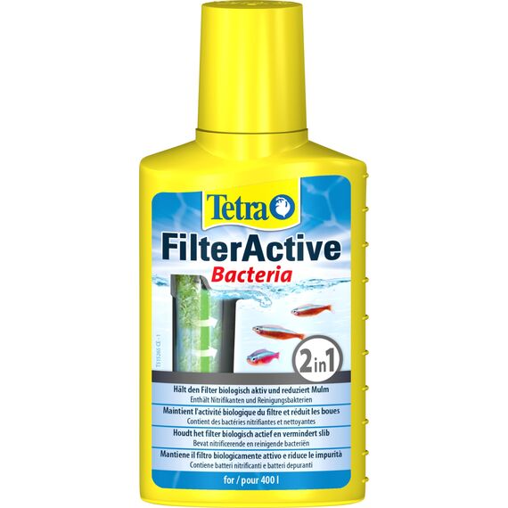 Tetra FilterActive Bacteria - 2in1 Mix aus lebenden Starterbakterien und schlammreduzierenden Reinigungsbakterien, hält den Filter biologisch aktiv und reduziert Mulm, 100 ml