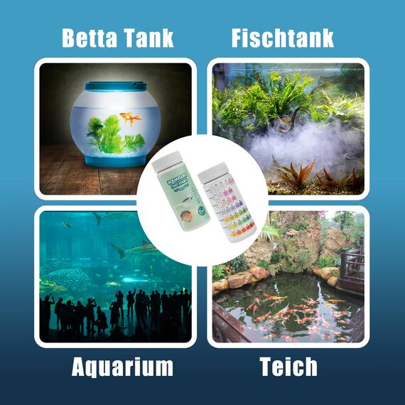 7 in 1 Aquarium Teststreifen, 100 Streifen Aquarium Test Kit zum Testen von PH Nitrit Nitrat Gesamthärte, freies Chlor, Gesamtalkalität, Karbonat, Genaue Salzwasser, Süßwasser Aquarium Wasserprüfung