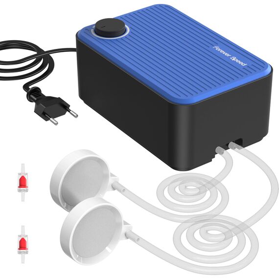 Forever Speed Leiseste Aquarium Luftpumpe <40db,5.5W Regelbare Sauerstoffpumpe Aquarium leise bis 400L mit Zubehör mit 2 Luftauslässen