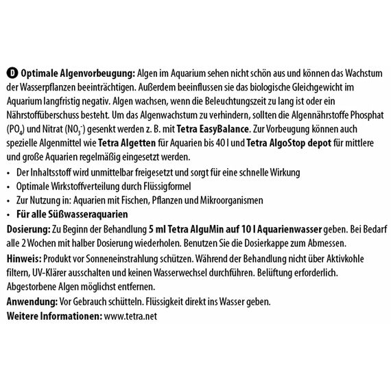 Tetra AlguMin - bekämpft schnell alle Arten von Algen im Aqarium und verhindert effektiv die Neubildung, 250 ml Flasche