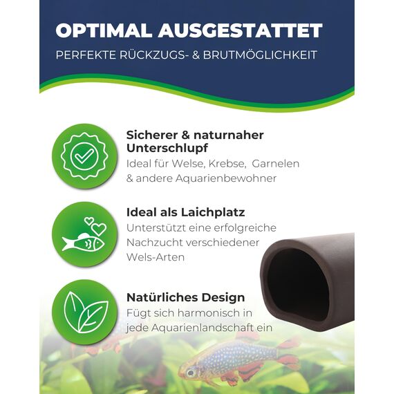 HOBBY Aquaristik Catfish Cave M I 5 x 12 cm I Brut- und Versteckhöhle aus gebranntem Ton für Welse I Aquarium Dekoration I Deko Höhle für Welse, Krebse und Garnelen I natürliches Aquariumzubehör