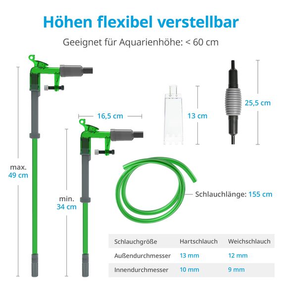 NICREW Aquarium Wasserwechsler, Kiesreiniger für Aquarium Wasserwechsel und Reinigung, Handbetriebener Sauger Bodenreiniger Aquarium Reiniger